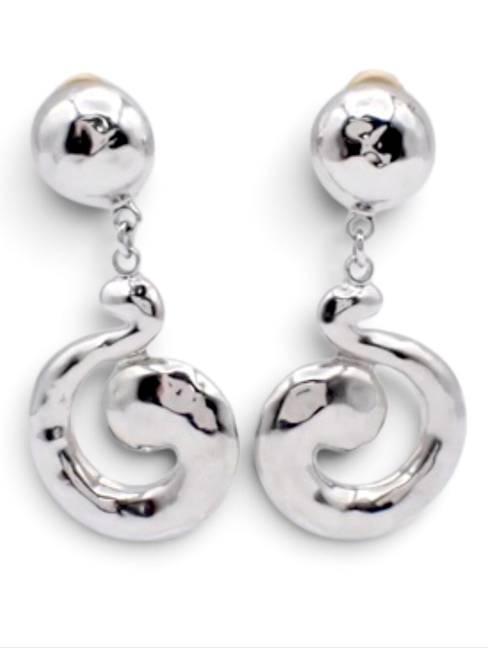 YSL Yves Saint Laurent Silver Snake Swirl Drop Earrings Clip On Women Jewelry